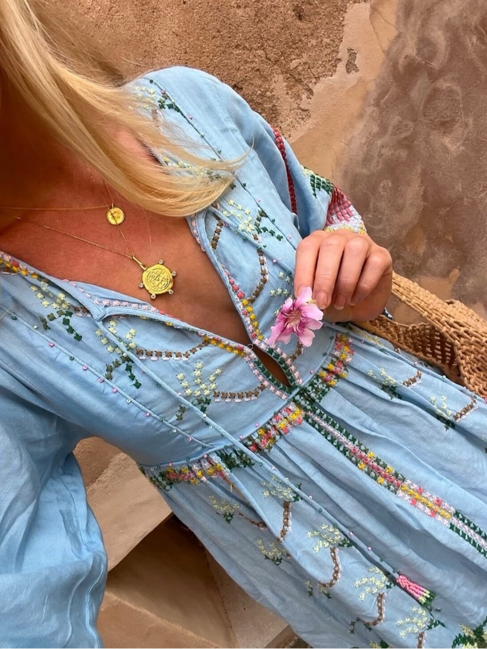 FARM Rio Embroidered Pineapple Linen Maxi Dress / Swim Cover Up